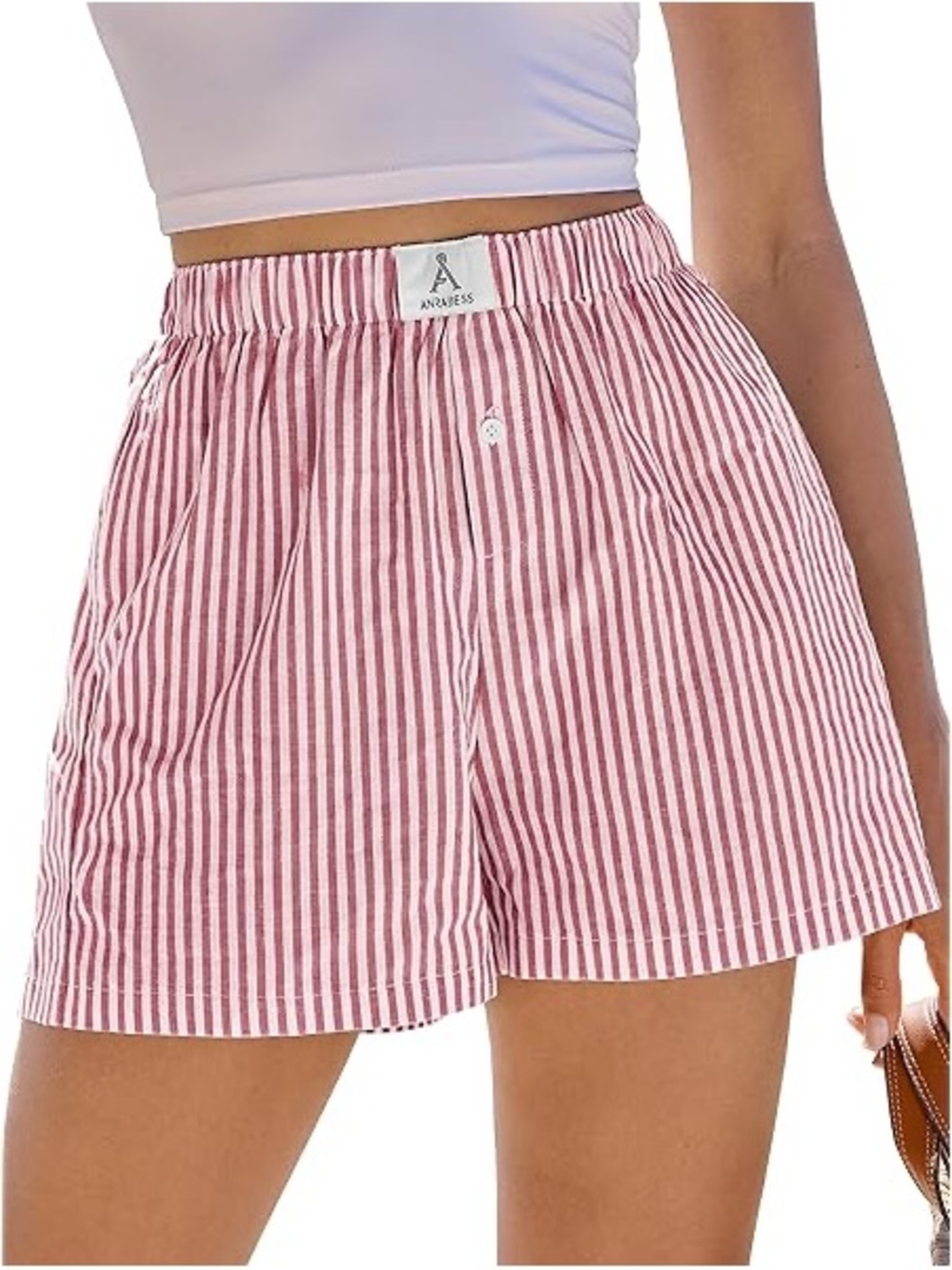 AnrDress Red & White Striped Boxer Shorts with Elastic Waist